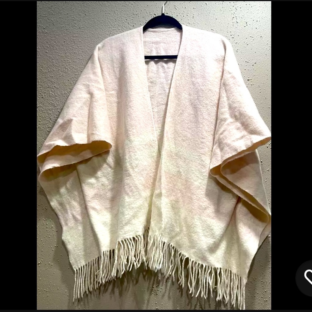 Girly Pink Cozy PONCHO with White Stripes and FRINGES Fits Plus Sizes 1X or 2X